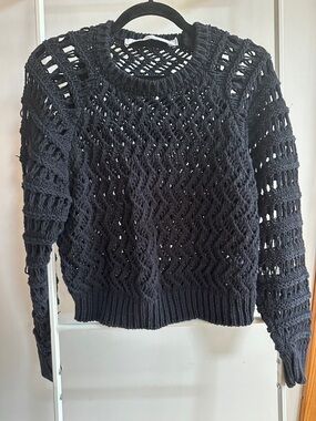 IRO Black Open-Weave Crewneck Sweater